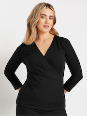 M&Co Black 3/4 Sleeve Wrap Top - Image 1 of 5