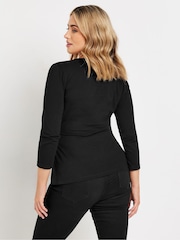 M&Co Black 3/4 Sleeve Wrap Top - Image 3 of 5