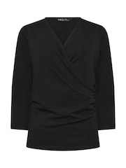 M&Co Black 3/4 Sleeve Wrap Top - Image 5 of 5