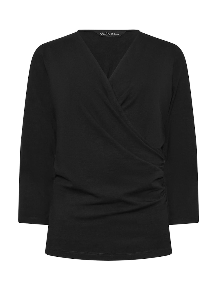 M&Co Black 3/4 Sleeve Wrap Top - Image 5 of 5
