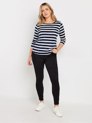 M&Co Blue Stripe 3/4 Sleeve Crew Neck 100% Cotton T-Shirt - Image 2 of 5