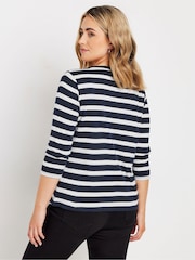 M&Co Blue Stripe 3/4 Sleeve Crew Neck 100% Cotton T-Shirt - Image 3 of 5