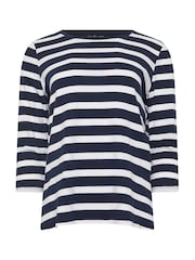 M&Co Blue Stripe 3/4 Sleeve Crew Neck 100% Cotton T-Shirt - Image 5 of 5