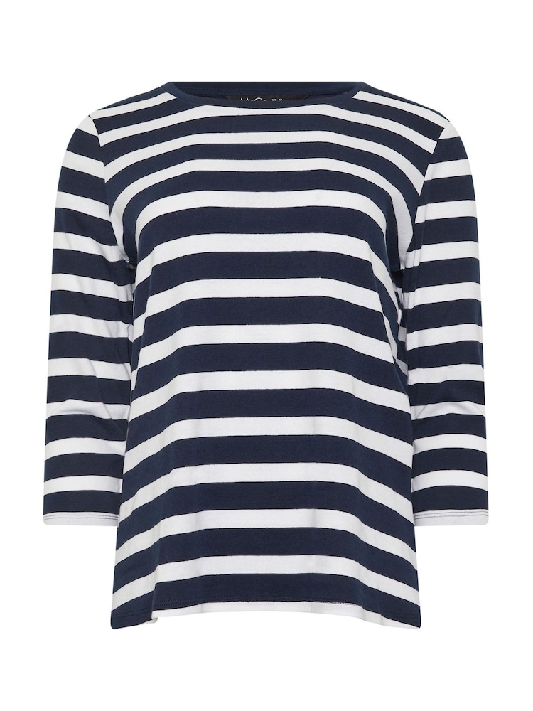 M&Co Blue Stripe 3/4 Sleeve Crew Neck 100% Cotton T-Shirt - Image 5 of 5