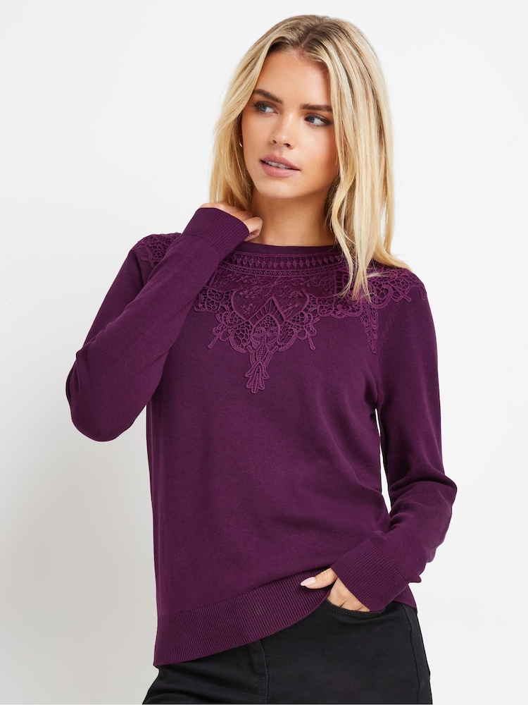 M&Co Purple Petite Lace Trim Jumper - Image 1 of 5