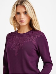M&Co Purple Petite Lace Trim Jumper - Image 4 of 5