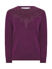 M&Co Purple Petite Lace Trim Jumper - Image 5 of 5