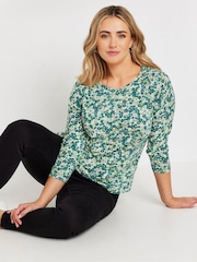 M&Co Green 3/4 Sleeve Crew Neck 100% Cotton T-Shirt - Image 1 of 5