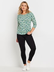 M&Co Green 3/4 Sleeve Crew Neck 100% Cotton T-Shirt - Image 3 of 5