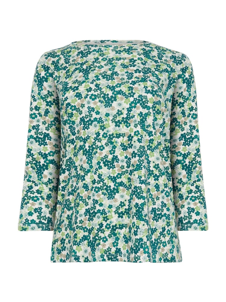 M&Co Green 3/4 Sleeve Crew Neck 100% Cotton T-Shirt - Image 5 of 5