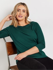 M&Co Green 100% Cotton 3/4 Sleeve Crew Neck T-Shirt - Image 1 of 5