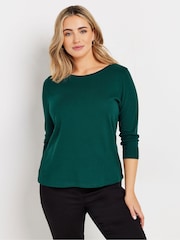 M&Co Green 100% Cotton 3/4 Sleeve Crew Neck T-Shirt - Image 2 of 5