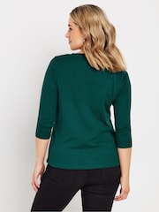 M&Co Green 100% Cotton 3/4 Sleeve Crew Neck T-Shirt - Image 3 of 5