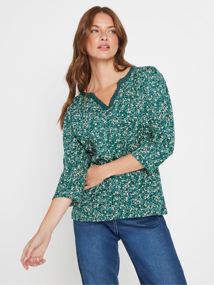 M&Co Blue 100% Cotton Lace Trim Top - Image 1 of 5