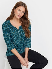 Azul - M&Co 3/4 Sleeve 100% Cotton Henley Top - Imagen 1 de 5