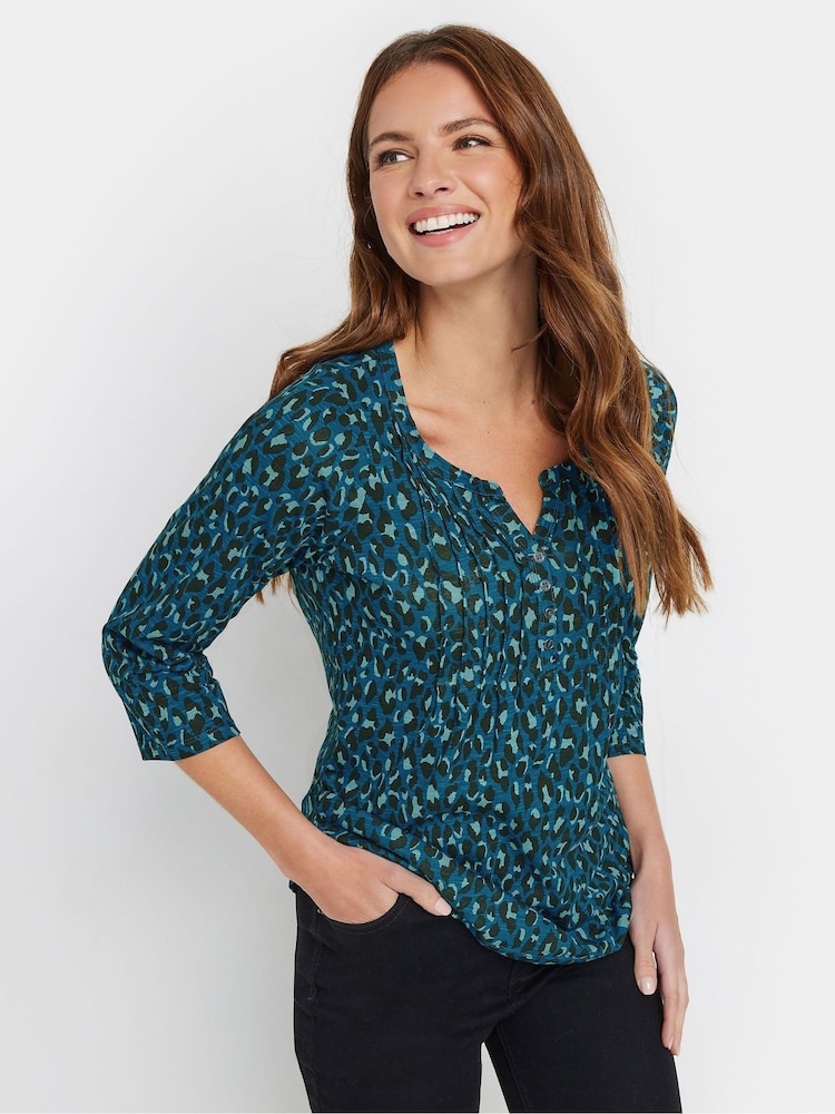 Azul - M&Co 3/4 Sleeve 100% Cotton Henley Top - Imagen 2 de 5 Azul - M&Co 3/4 Sleeve 100% Cotton Henley Top - Imagen 2 de 5
