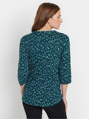 Azul - M&Co 3/4 Sleeve 100% Cotton Henley Top - Imagen 4 de 5