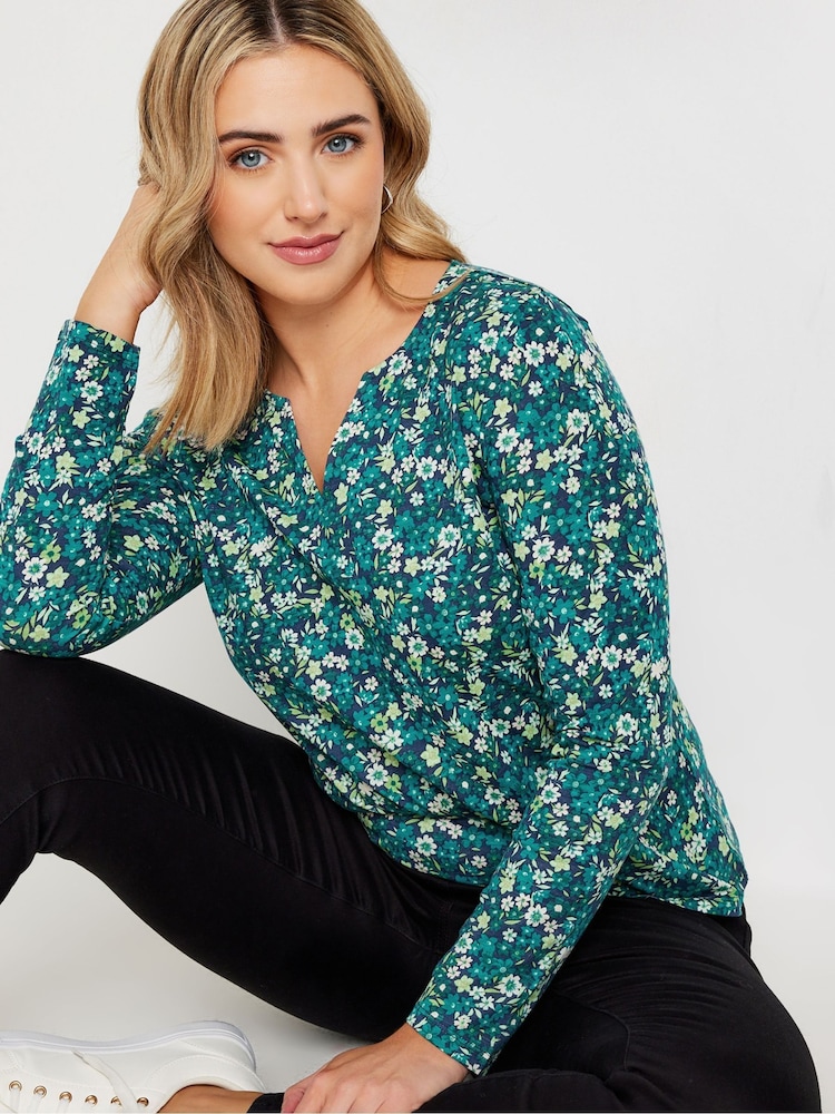 Grün - M&Co Long Sleeve 100% Cotton Notch Neck Top - Bild 1 von 5 Grün - M&Co Long Sleeve 100% Cotton Notch Neck Top - Bild 1 von 5