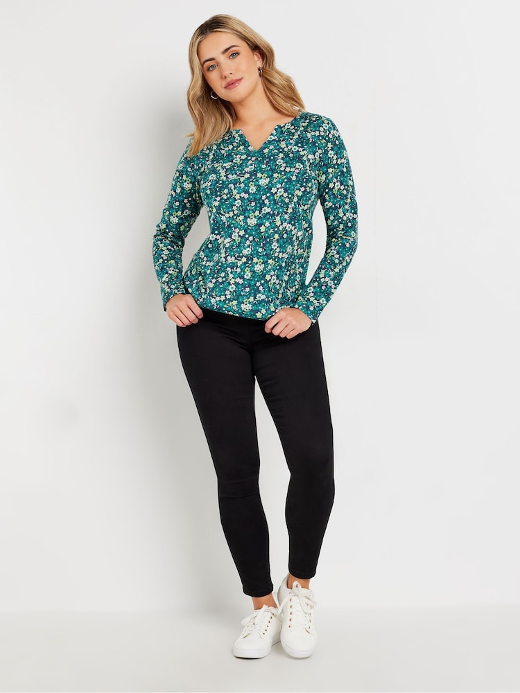 Grün - M&Co Long Sleeve 100% Cotton Notch Neck Top - Bild 2 von 5 Grün - M&Co Long Sleeve 100% Cotton Notch Neck Top - Bild 2 von 5