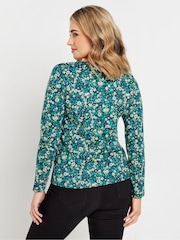 Grün - M&Co Long Sleeve 100% Cotton Notch Neck Top - Bild 3 von 5