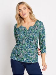 M&Co Green 3/4 Sleeve 100% Cotton Henley Top - Image 1 of 5