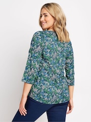 M&Co Green 3/4 Sleeve 100% Cotton Henley Top - Image 3 of 5
