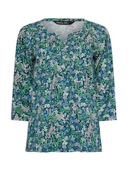 M&Co Green 3/4 Sleeve 100% Cotton Henley Top - Image 5 of 5