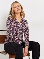 M&Co Purple Long Sleeve 100% Cotton Notch Neck Top - Image 1 of 5