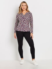 M&Co Purple Long Sleeve 100% Cotton Notch Neck Top - Image 2 of 5