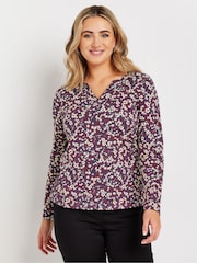 M&Co Purple Long Sleeve 100% Cotton Notch Neck Top - Image 4 of 5
