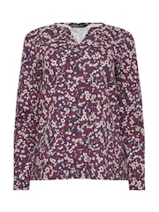 M&Co Purple Long Sleeve 100% Cotton Notch Neck Top - Image 5 of 5