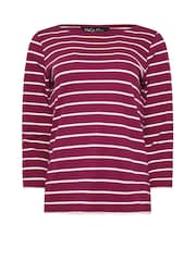 M&Co Purple Stripe 3/4 Sleeve Slash Neck 100% Cotton Top - Image 5 of 5