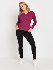 Pink - M&Co Long Sleeve 100% Cotton Notch Neck Top - Bild 2 von 5