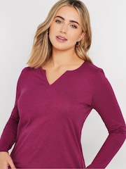 Pink - M&Co Long Sleeve 100% Cotton Notch Neck Top - Bild 4 von 5