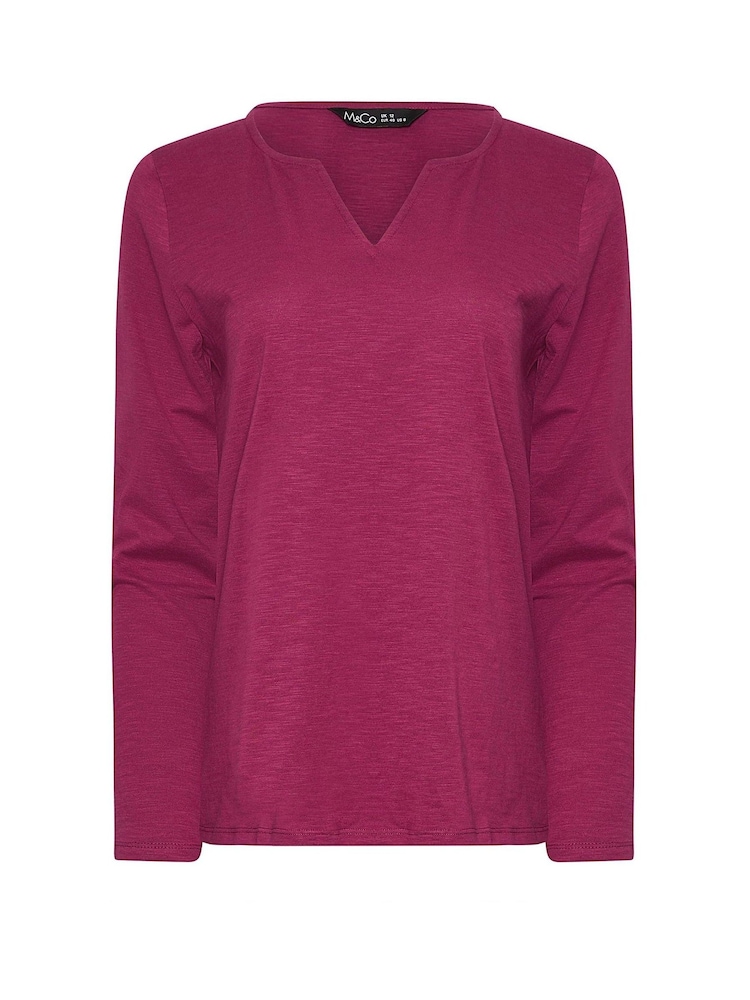 Pink - M&Co Long Sleeve 100% Cotton Notch Neck Top - Bild 5 von 5