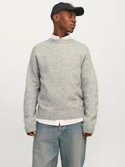 JACK & JONES Grey Knitted Crew Neck Jumper - Image 1 of 5