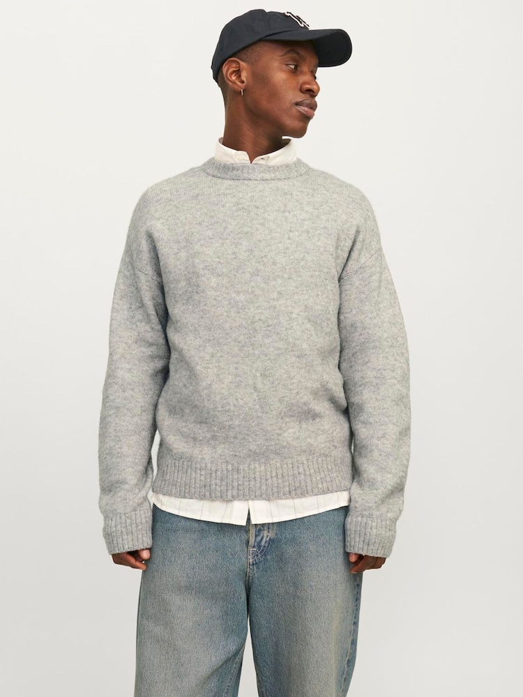 JACK & JONES Grey Knitted Crew Neck Jumper - Image 1 of 5