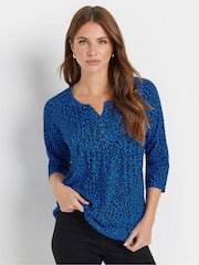M&Co Blue 100% Cotton Henley Top - Image 1 of 5