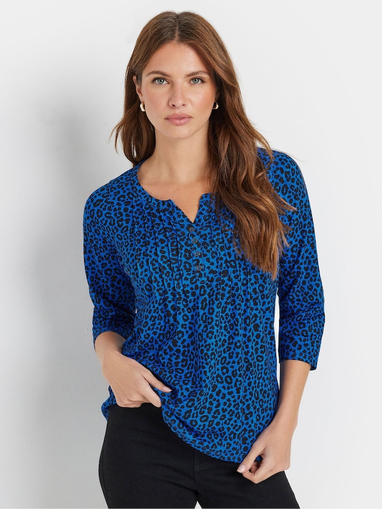 M&Co Blue 100% Cotton Henley Top - Image 1 of 5