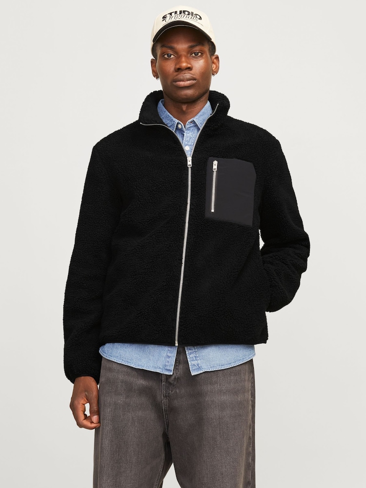 JACK & JONES Black Teddy Fleece Jacket - Image 1 of 7