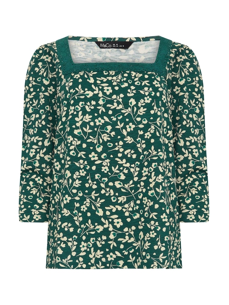 M&Co Blue 100% Cotton Square Neck Top - Image 5 of 5