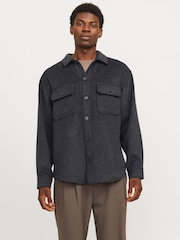 JACK & JONES Black Brushed Twill Overshirt - Image 1 of 5