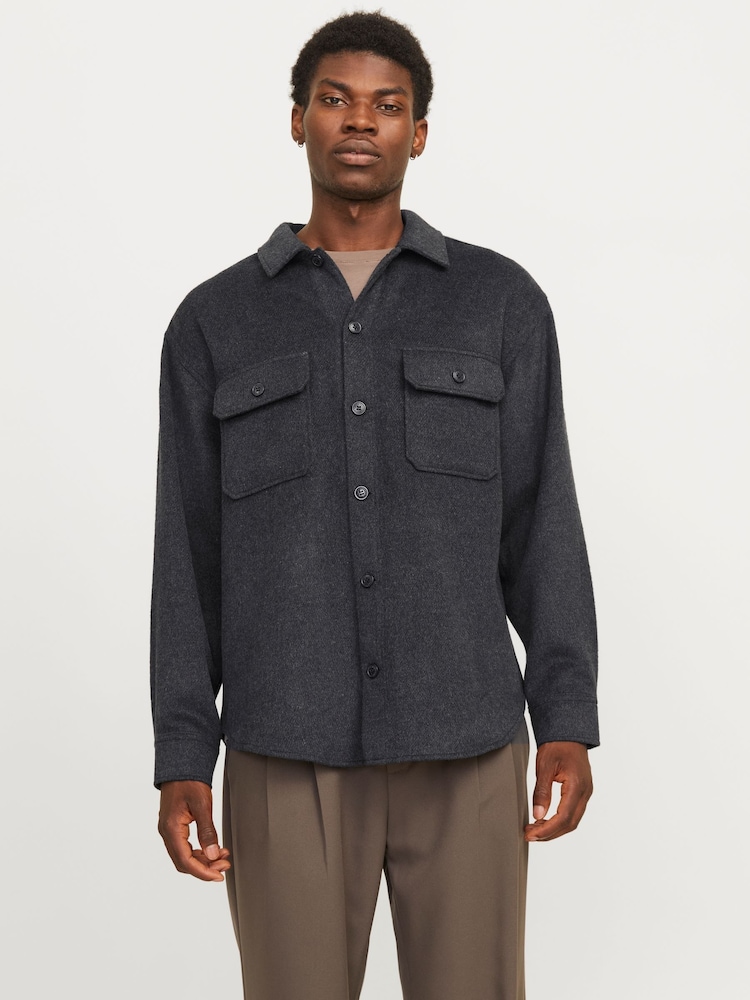 JACK & JONES Black Brushed Twill Overshirt - Image 1 of 5