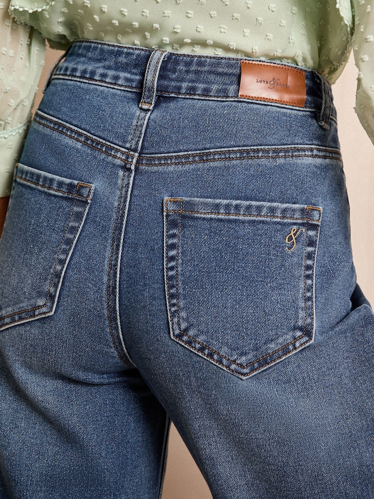 Love & Roses Mid Wash Blue Petite Crop Wide Leg Jeans - Image 5 of 5