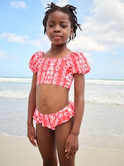 Rouge/Blanc Woodblock - Bikini Manche bouffante (3-16ans) - Image 1 of 4