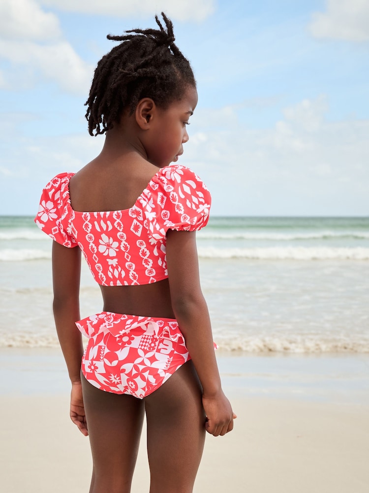 Rouge/Blanc Woodblock - Bikini Manche bouffante (3-16ans) - Image 3 of 4