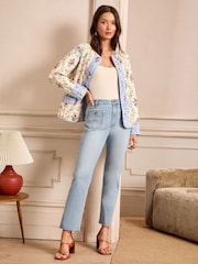 Выбеленный - Love & Roses Crop Straight Leg Jeans With Patch Pocket - Image 1 of 5