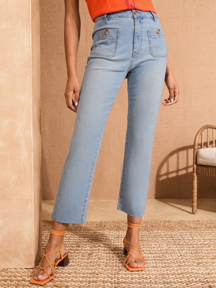 Выбеленный - Love & Roses Crop Straight Leg Jeans With Patch Pocket - Image 1 of 5