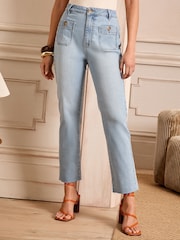 Выбеленный - Love & Roses Crop Straight Leg Jeans With Patch Pocket - Image 3 of 5