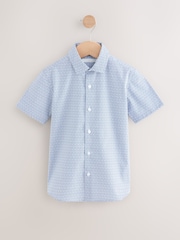 Blue Short Sleeve Geo Print 100% Cotton Shirt (3-16yrs) - Image 1 of 4